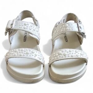 Steve Madden Girls Pearl Embellished Sandals Ivory White Size 9 Toddler
